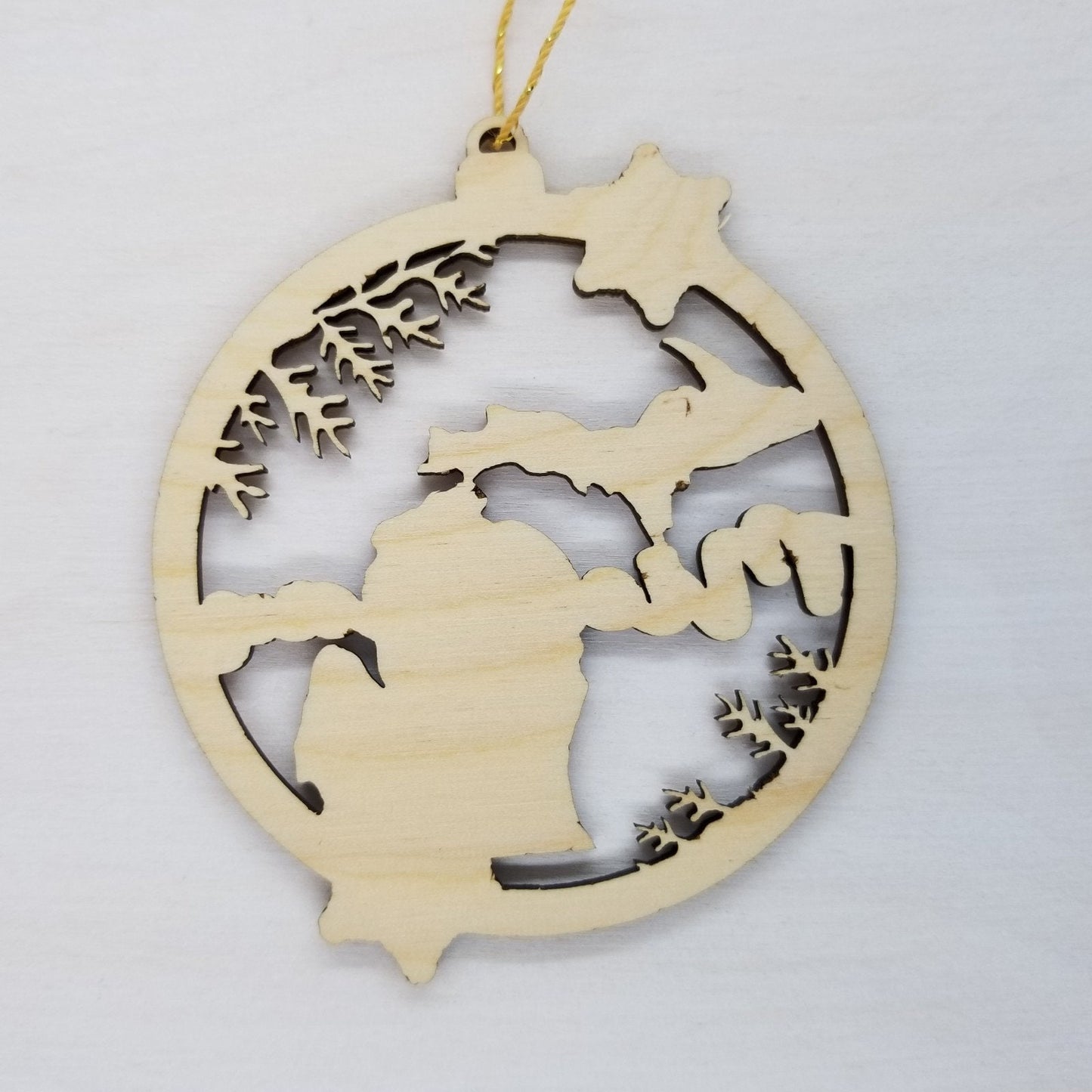 Michigan Wood Ornament - MI State Shape with Snowflakes Cutout - Handmade Wood Ornament Made in USA Christmas Decor