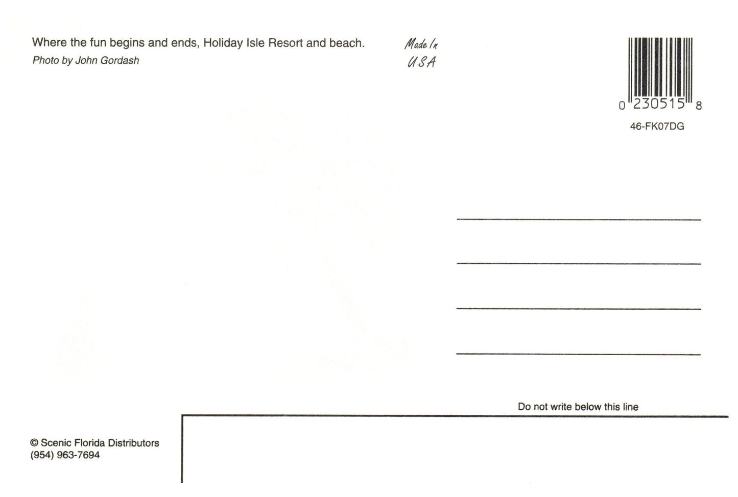 Vintage Florida Postcard 4x6 Islamorada Florida Keys Holiday Isle Resort and Beach People Kokomo Scenic Florida Distributors