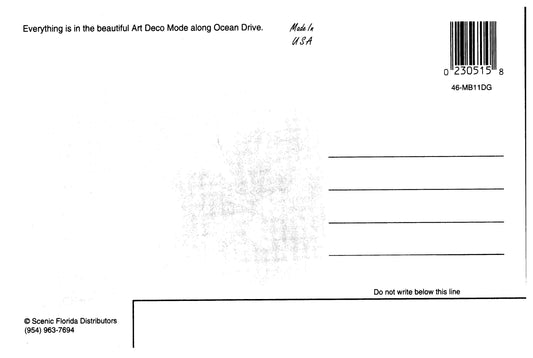 Vintage Florida Postcard Miami Beach FL 4x6 1980s Scenic Florida Distributors 1990s Art Deco 1950s Car Ocean Drive Colony Hotel