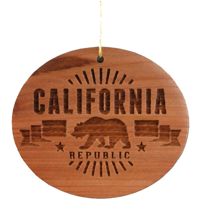 California Republic Bear Christmas Ornament Wood Souvenir Redwood