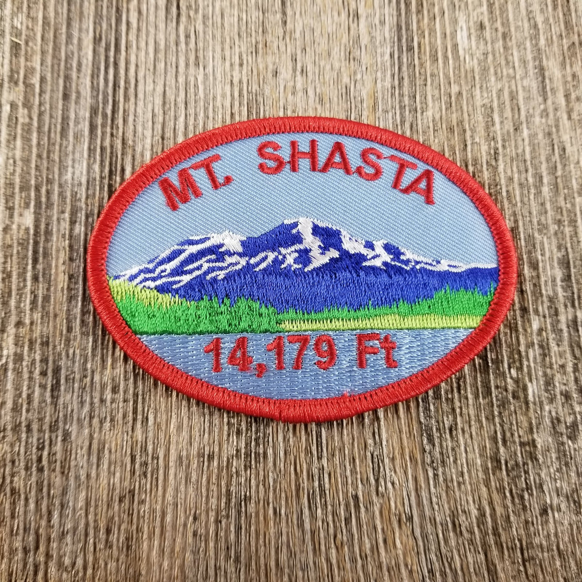 Mt Shasta Iron On Patch California Souvenir Oval Happy Wood Products