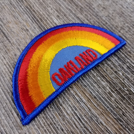 Vintage Oakland SEW On Patch - Rainbow Blue Border California - 10116b