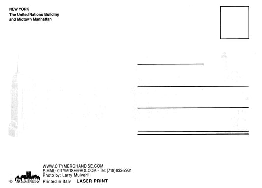 Vintage New York Postcard NYC NY 4x6 1980s City Merchandise 1990s Skyline United Nations Building Midtown Manhattan Printed in Italy