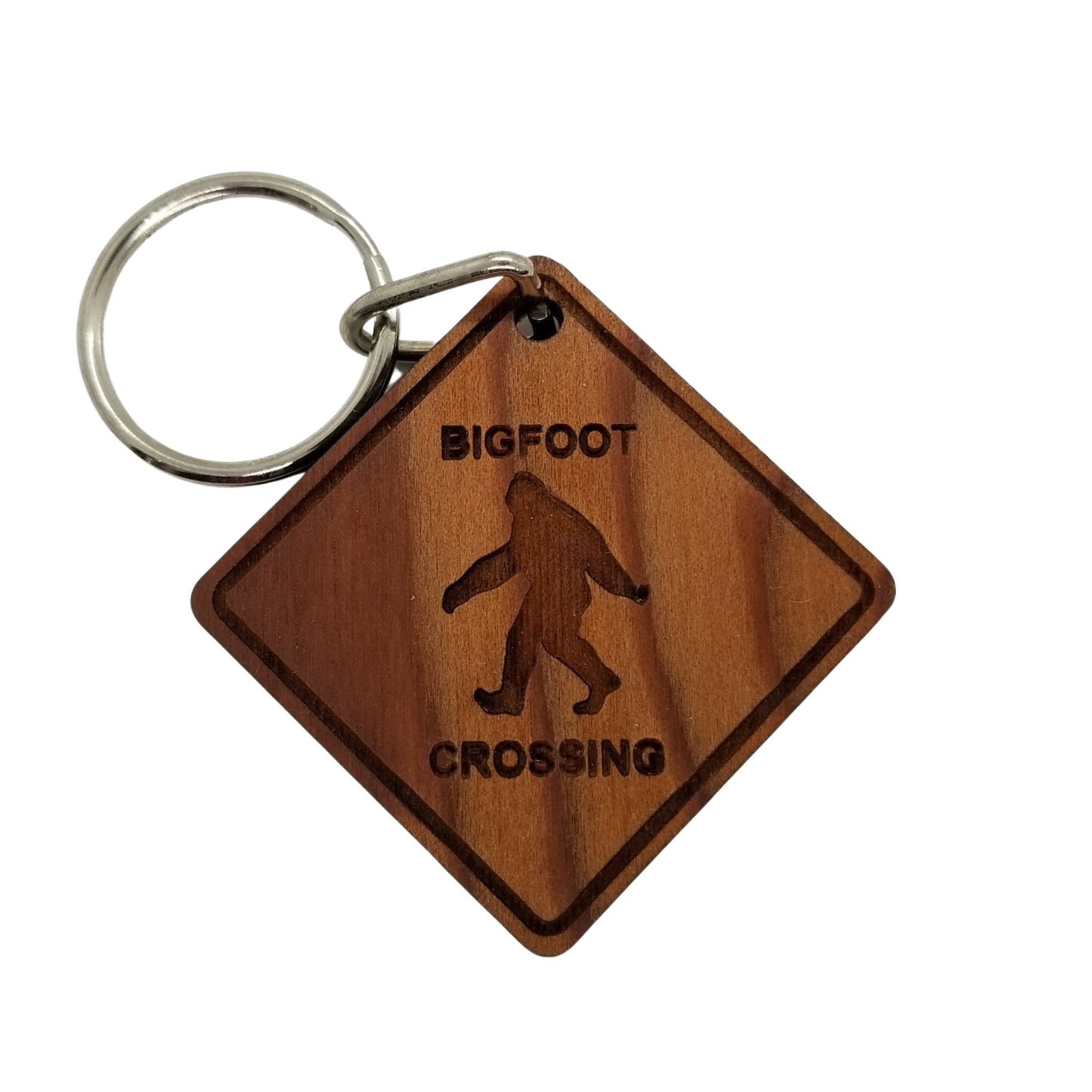 Bigfoot Keychain - Bigfoot Crossing - Wood Keyring Handmade in USA Sasquatch PNW Key Tag Souvenir -4084