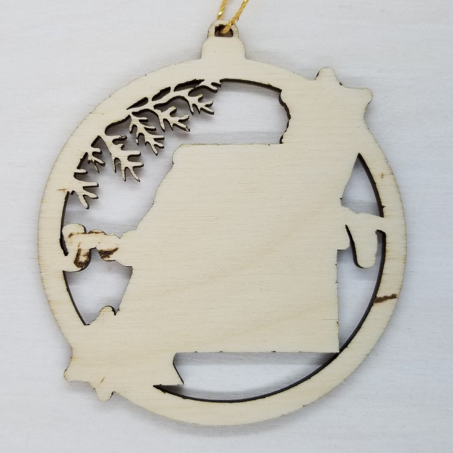 Missouri Wood Ornament - MO State Shape with Snowflakes Cutout - Handmade Wood Ornament Made in USA Christmas Decor