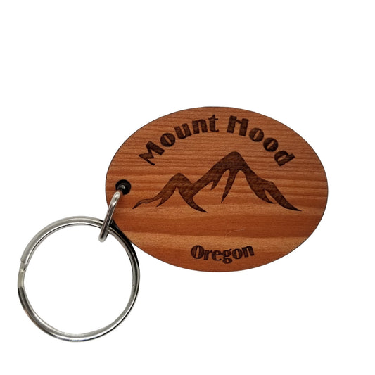 Mount Hood OR Keychain Mountains Wood Keyring Mt Hood Oregon Souvenir Mountains Meadows Ski Resort Skiing Skier - KC8059