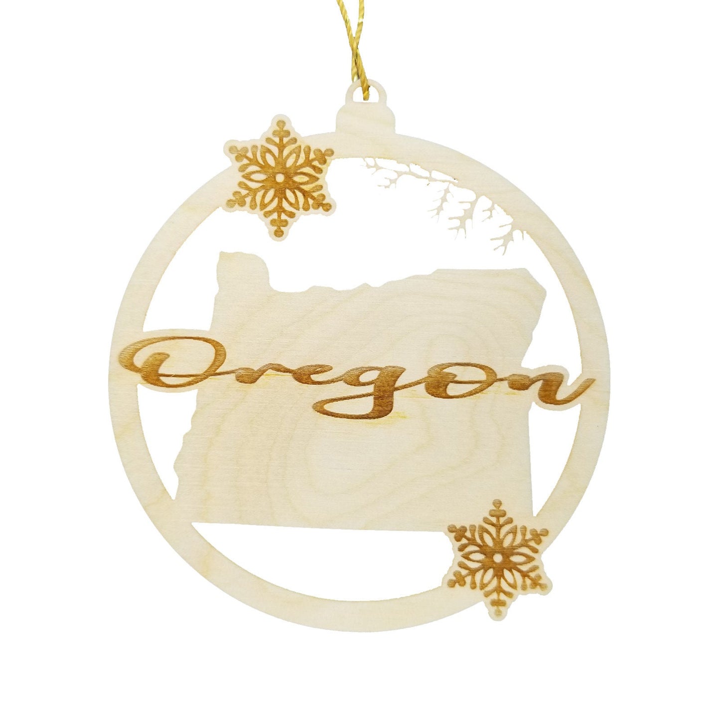 Oregon Wood Ornament - State Shape with Snowflakes Cutout OR - Handmade Wood Ornament Made in USA Christmas Decor