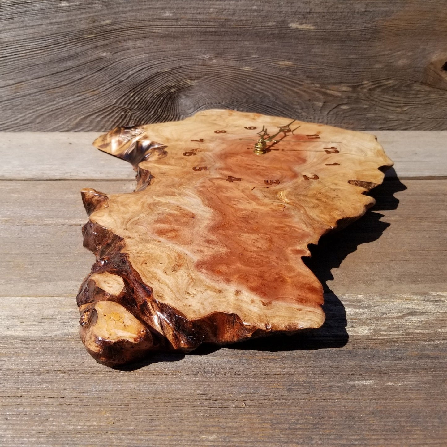 Wood Wall Clock Redwood Clock Handmade Wall Hanging Rustic Wedding Gift Burl Live Edge #428 Anniversary Small Mini