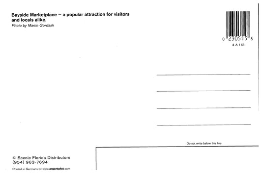 Vintage Florida Postcard Miami Bayside FL 4x6 1980s Scenic Florida Distributors 1990s Bayside Marketplace Martin Gordash Sunset Boats Lights