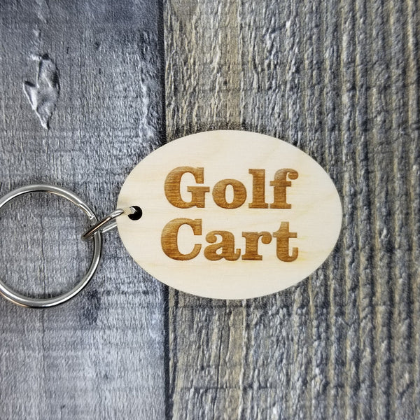 Golf Cart Wood Keychain Key Ring Keychain Gift - Key Chain Key Tag Key Ring Key Fob - Golf Cart Text Key Marker