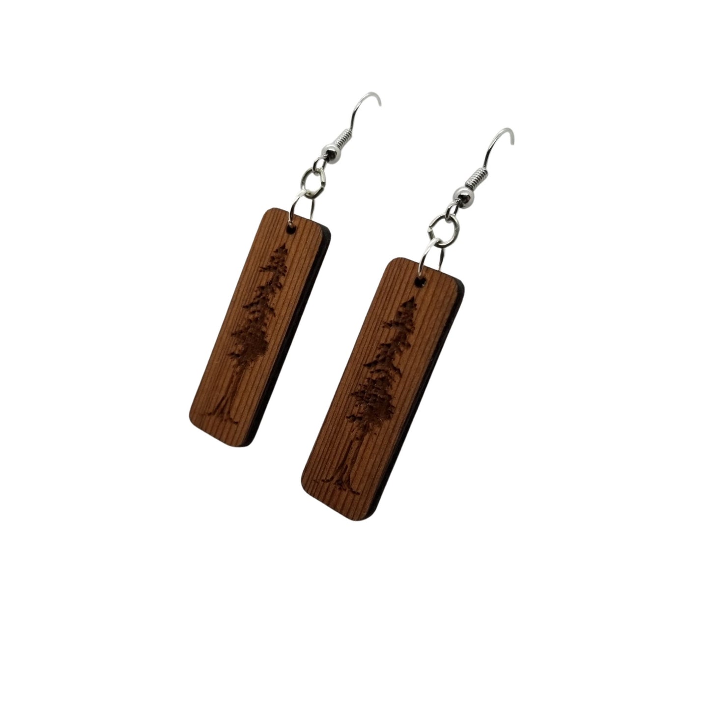 Wood Earrings - Engraved Tree Rectangle Wood Earrings - Dangle Earrings - CA Souvenir  - D22