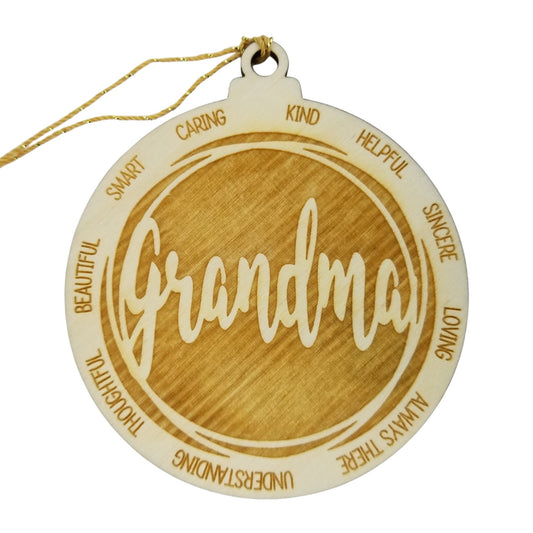 Grandma Christmas Ornament - Character Traits - Handmade Wood Ornament - Gift for Grandma - Grandma Gift - Kind Helpful Caring 3.5"
