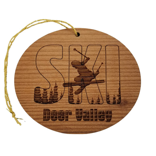 Deer Valley Utah Ski Ornament - Handmade Wood - UT Souvenir - Ski Skiing Skier Trees Christmas - 15360
