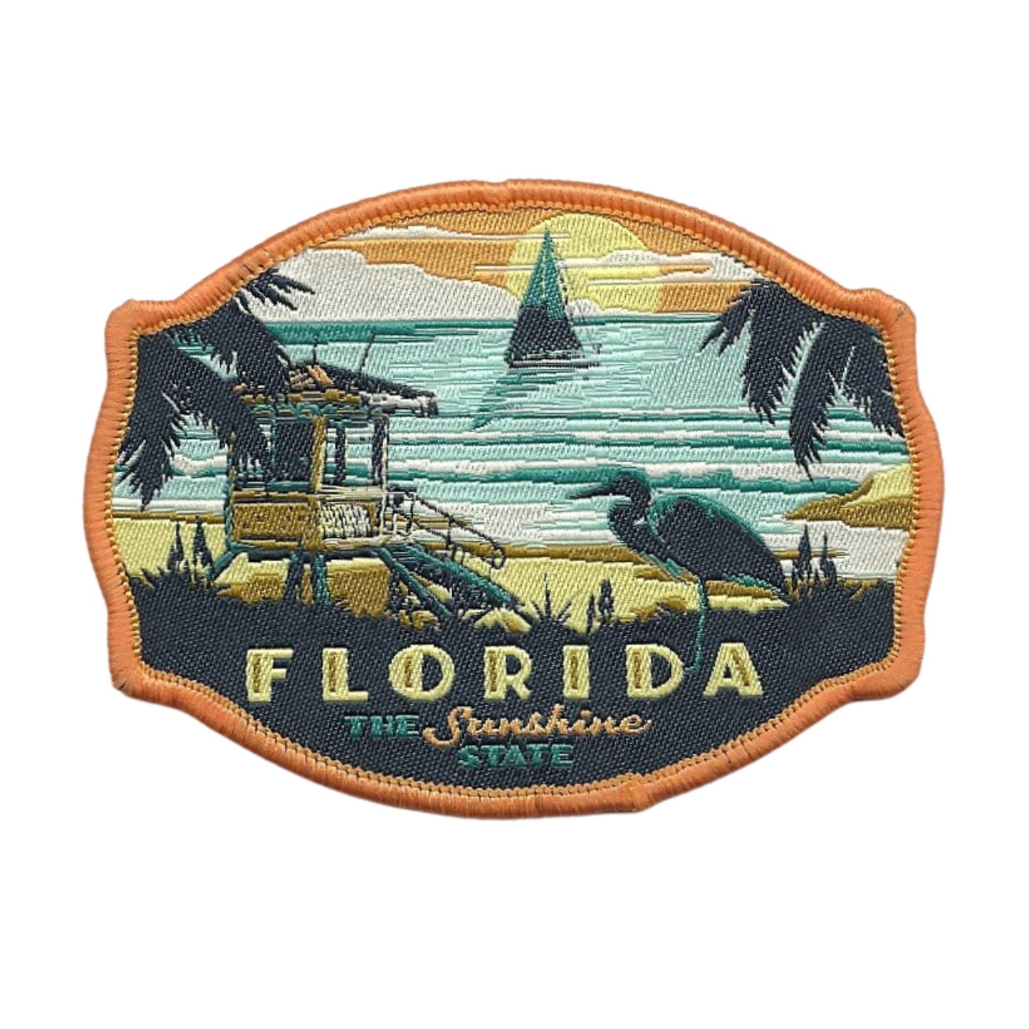 Florida Patch – FL The Sunshine StateTravel Patch – Souvenir Patch – Embellishment Applique – 3.53" Iron On Beach Scene
