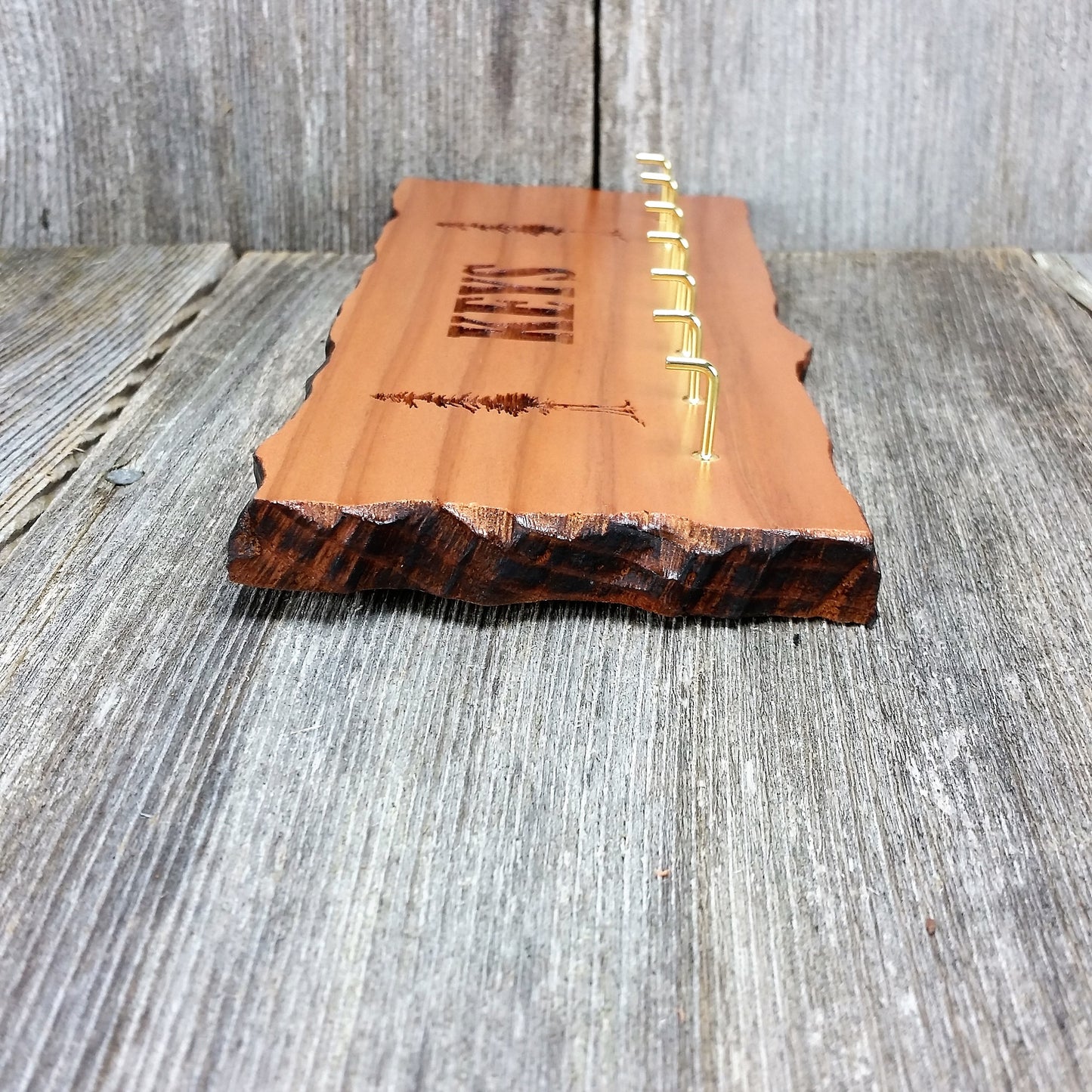 Wood Key Hooks 5 Hook Key Rack Handmade California Redwood Engraved Rustic Edge - 3145 ASST
