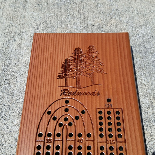 Redwood Wood Cribbage Board Handmade Laser Engraved 3 Player - 3147 ASST
