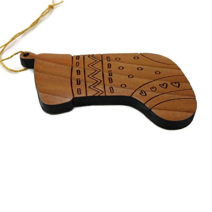Heart Stocking Christmas Ornament Handmade Wood - 1063L