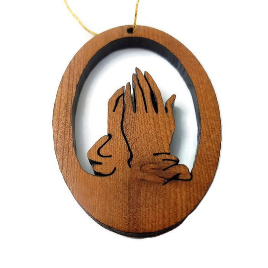 Praying Hands Christmas Ornament Wood Made in USA - 1062L