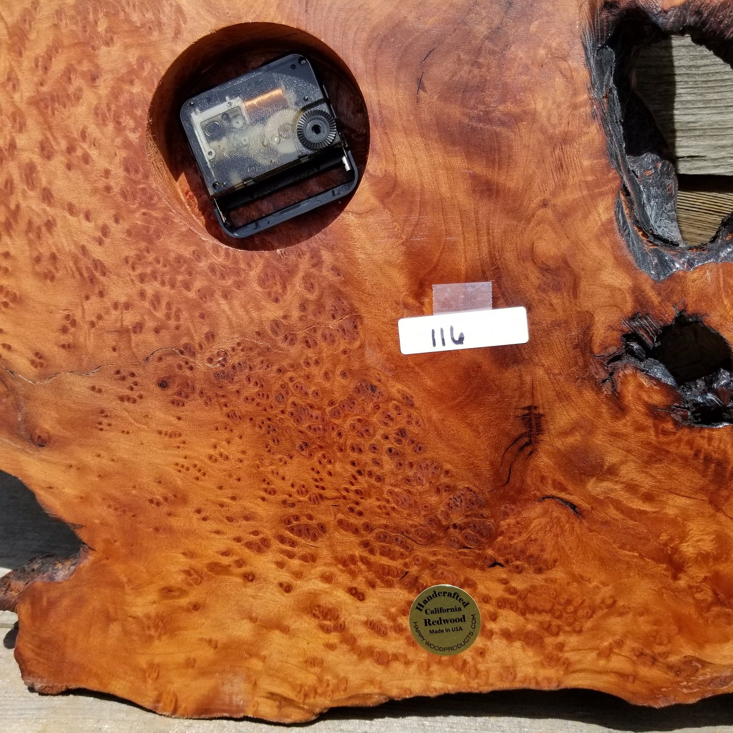 Redwood Wood Clock Wall Hanging Handmade #116