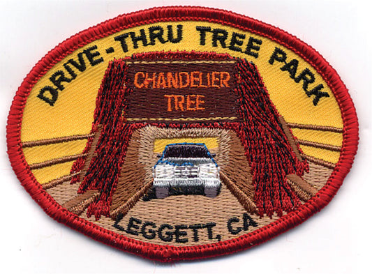 Drive Thru Tree Embroidered Iron On Patch Oval Red Border 0-0851