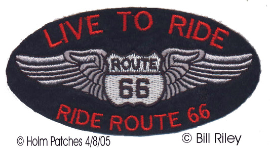 LIVE TO RIDE Route 66 Souvenir Embroidered Iron On Patch ORANGE Letters - 0066-LIVE-32