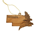 Nebraska Wood Ornament -  NE State Shape with State Flowers Solidago - Handmade Wood Ornament Made in USA Christmas Decor