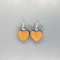 Redwood Earrings - Medium Heart Wood Earrings - California Redwood Dangle Earrings - CA Souvenir Keepsake - Anniversary Gift