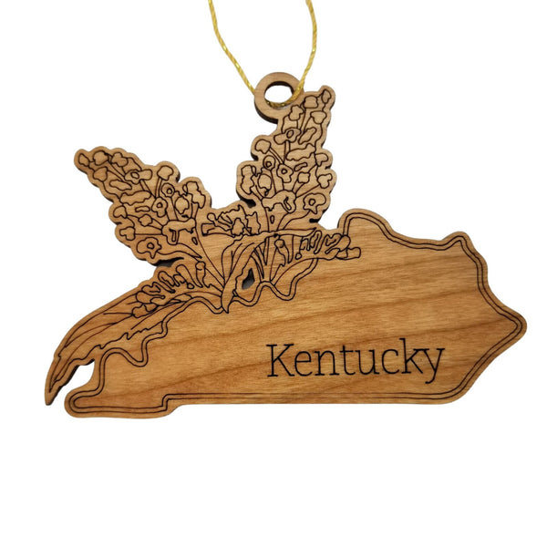 Kentucky Wood Ornament -  KY State Shape with State Flowers Goldenrod - Handmade Wood Ornament Made in USA Christmas Decor
