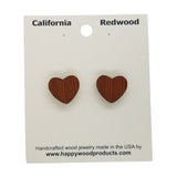 Redwood Earrings - Heart Wood Earrings - California Redwood Stud Earrings - CA Souvenir Keepsake - Post Earrings - Redwood