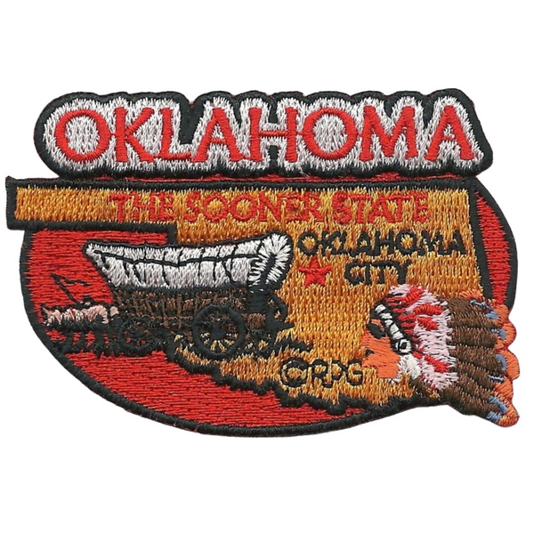 Oklahoma Patch – OK State Travel Patch Souvenir Applique 3" Iron On The Sooner State Oklahoma City Covered Wagon Native American Indian