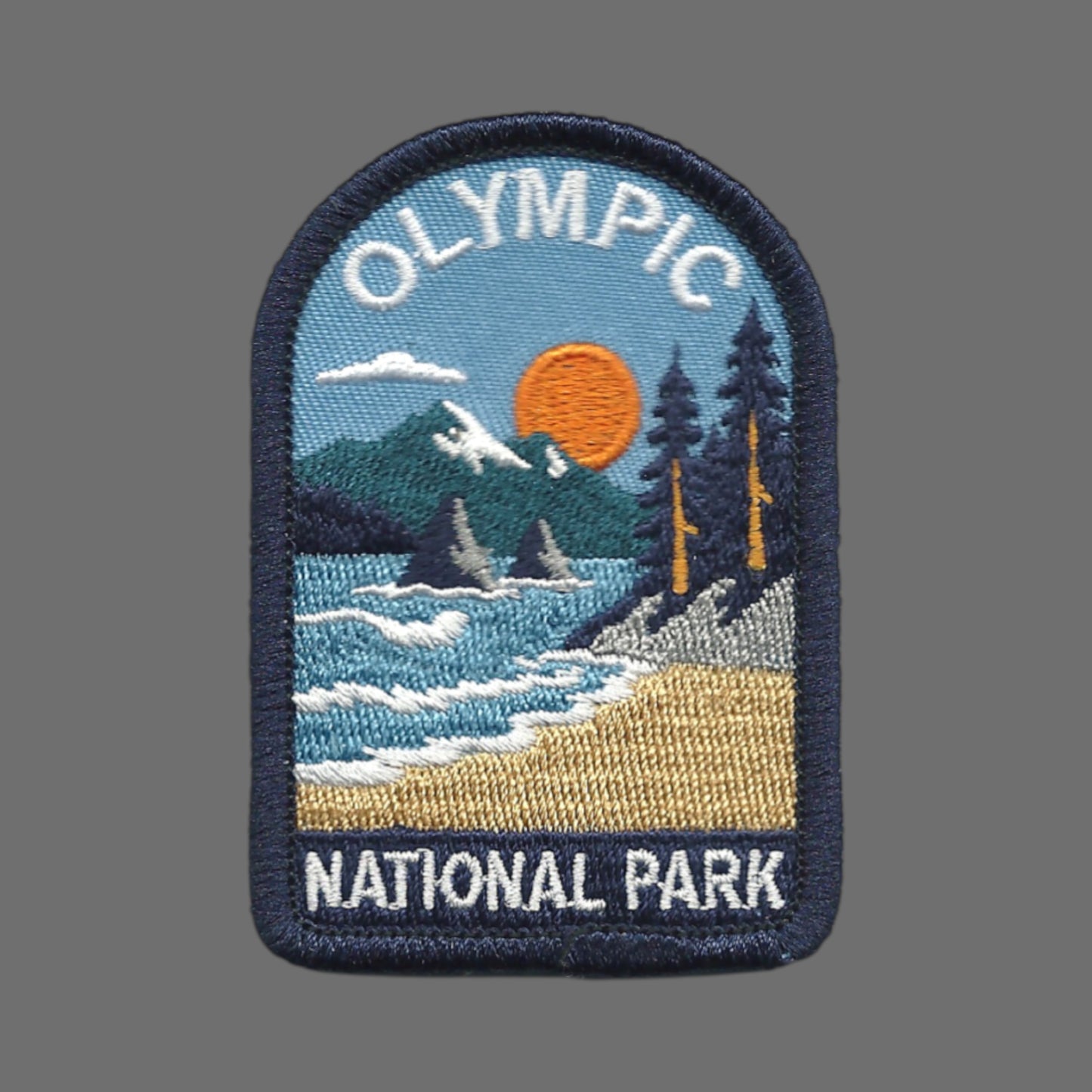 Olympic National Park Souvenir Embroidered Iron On Patch Dark Blue Border - 10616