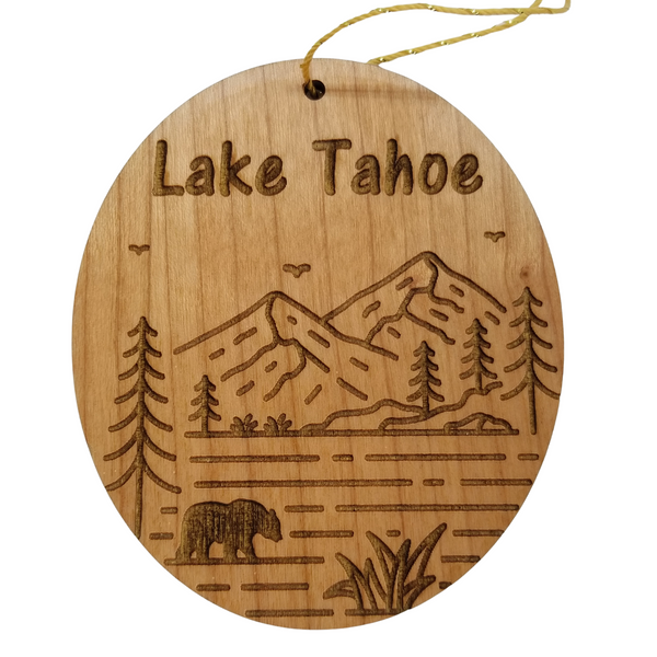 Wholesale Lake Tahoe Bear Mountains Trees Ornament Wood Souvenir #O15513W (PKG of 12)
