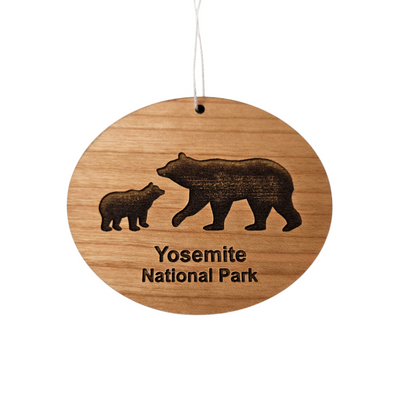 Yosemite National Park Ornament With Mama Bear and Cub Handmade Wood Ornament California Souvenir CA Christmas Ornament - 15703