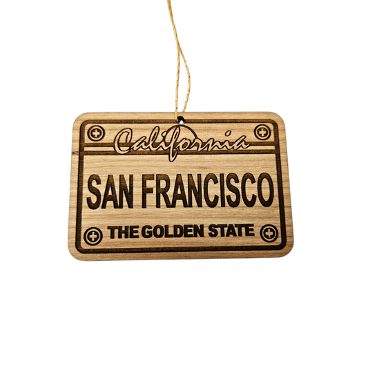 San Francisco California License Plate Christmas Ornament Handmade Wood Ornament Made in USA San Diego Souvenir CA