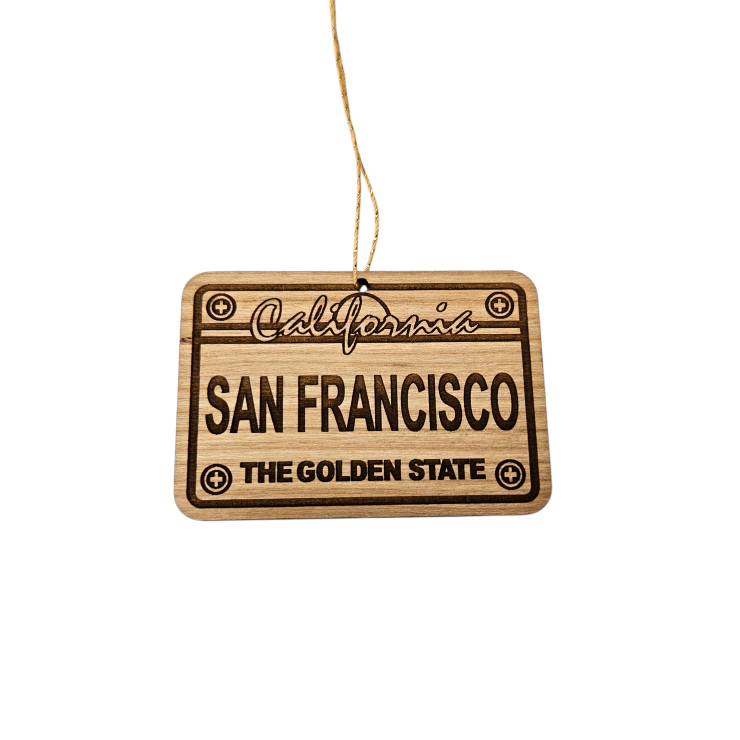 San Francisco California License Plate Christmas Ornament Handmade Wood Ornament Made in USA San Diego Souvenir CA