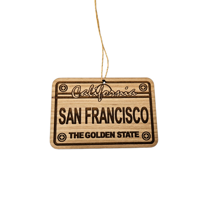San Francisco California License Plate Christmas Ornament Handmade Wood Ornament Made in USA San Diego Souvenir CA