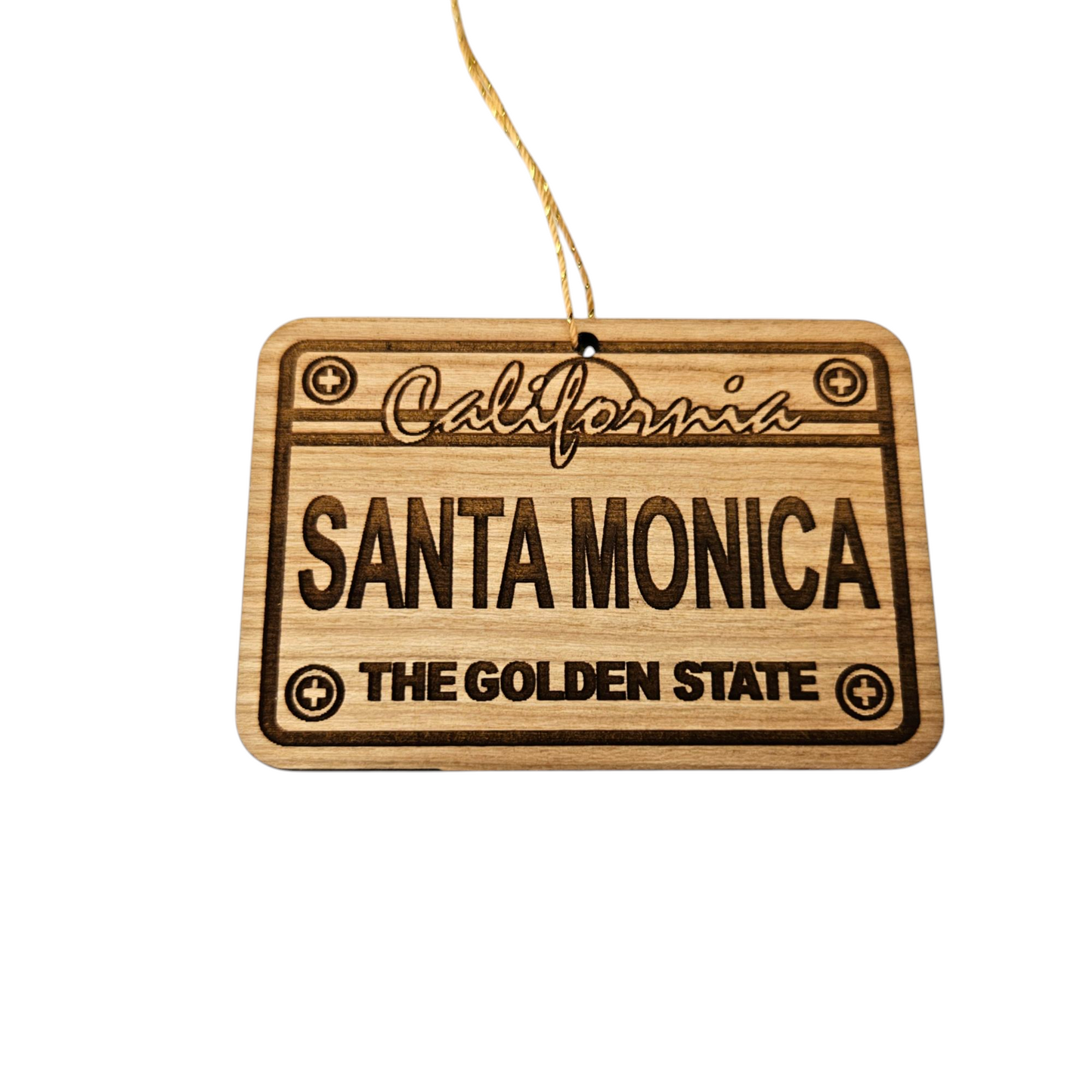 Santa Monica California License Plate Christmas Ornament Handmade Wood Ornament Made in USA San Diego Souvenir CA