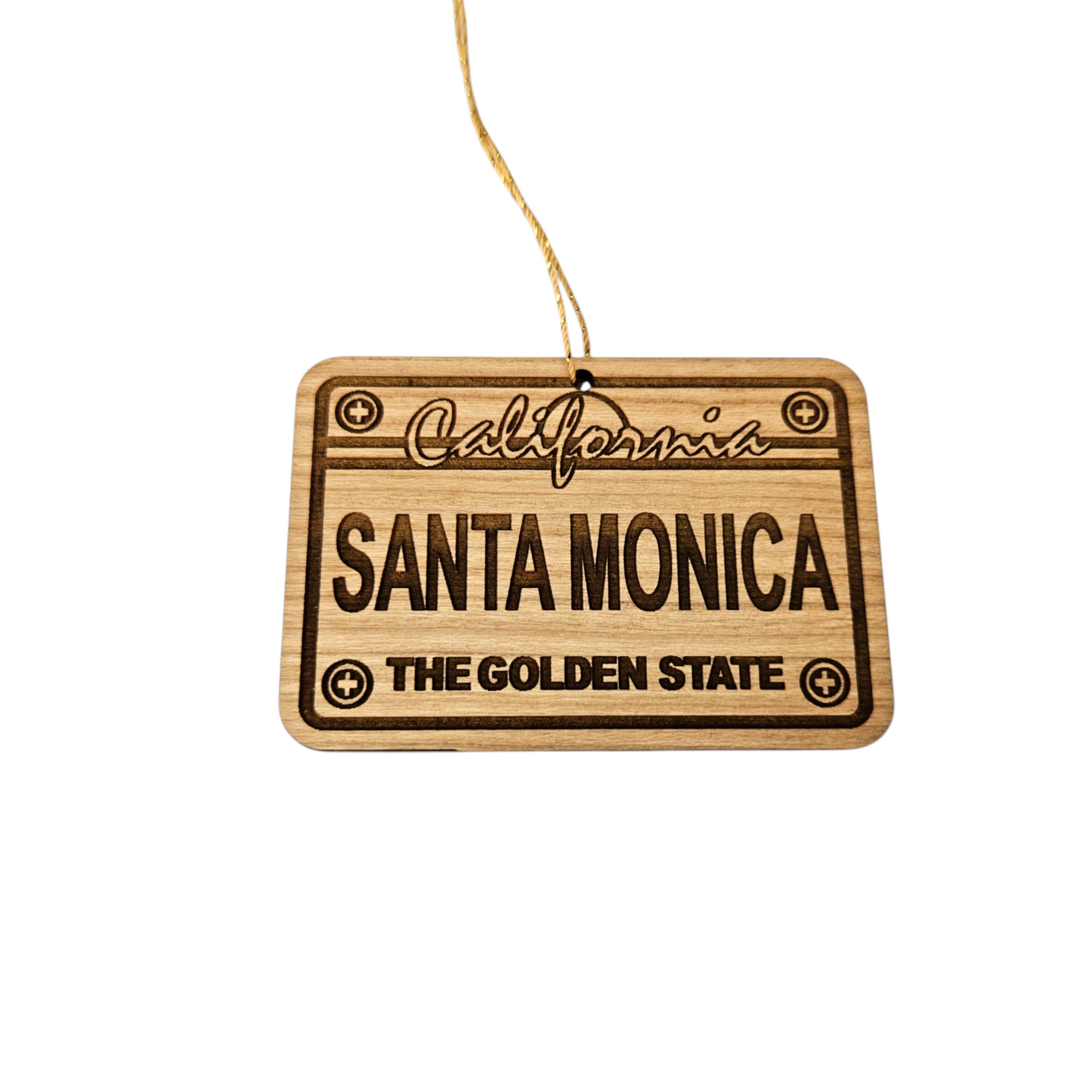 Santa Monica California License Plate Christmas Ornament Handmade Wood Ornament Made in USA San Diego Souvenir CA