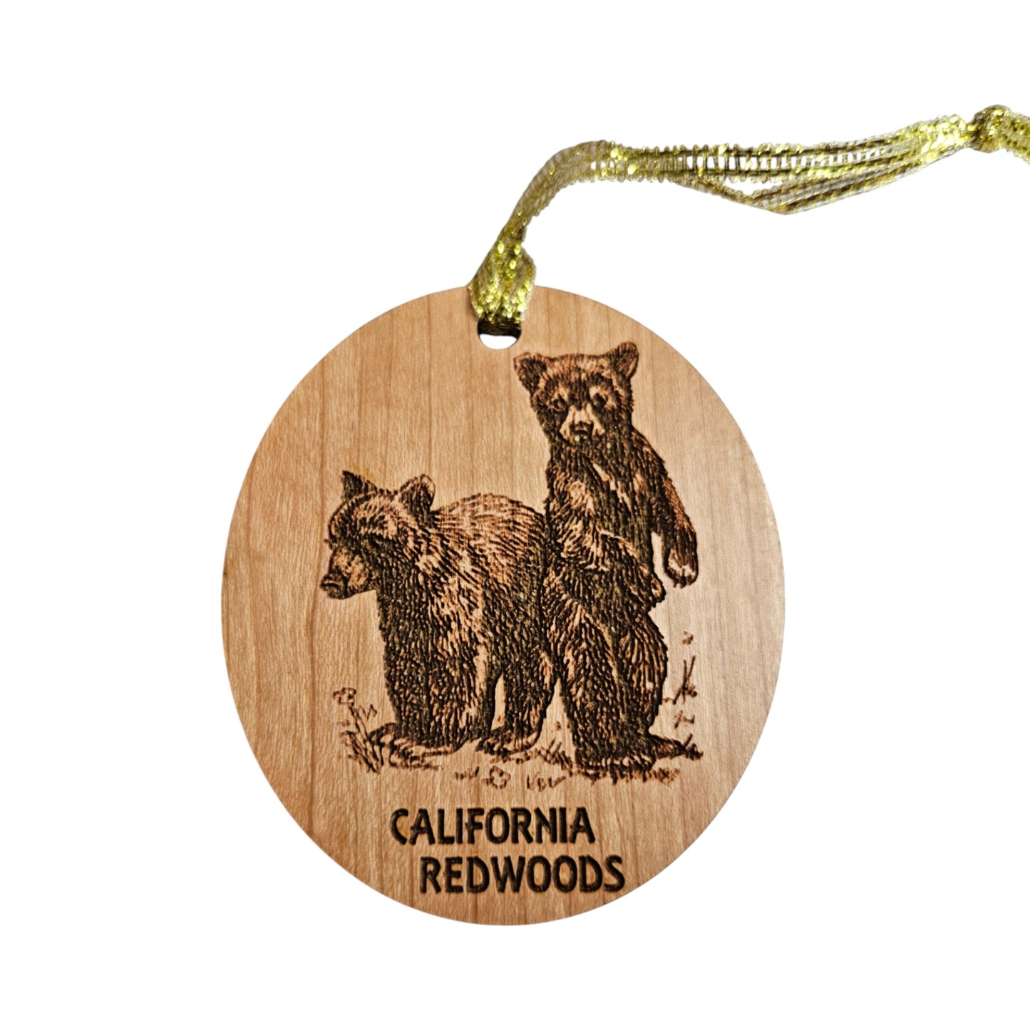Bear Cubs Christmas Ornament California Redwoods Wood Souvenir - 15804