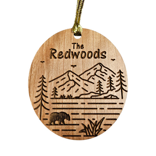 The Redwoods Ornament - Mountains Bear Trees Handmade Wood Souvenir - 15805
