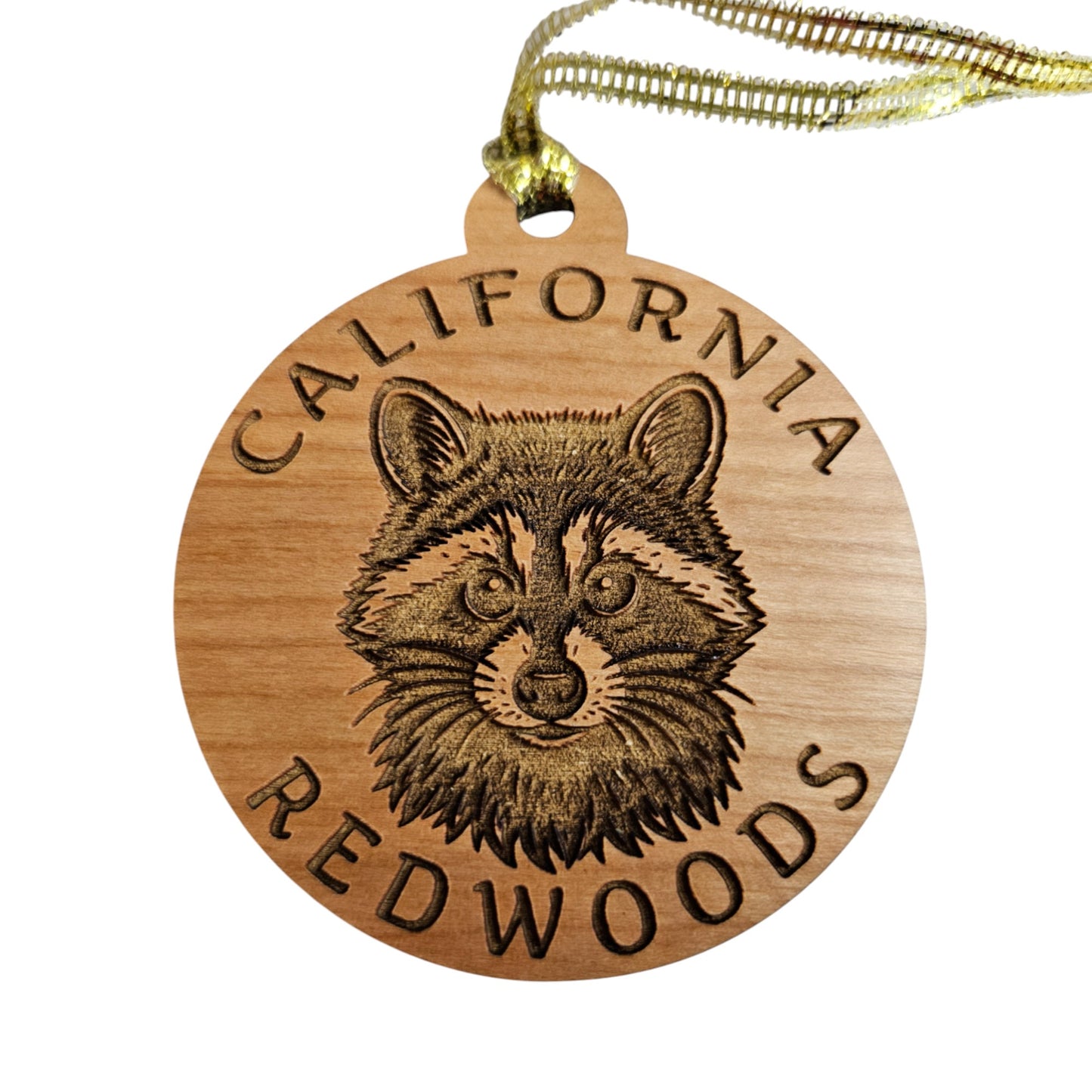 Raccoon Face California Redwoods Ornament - Handmade Wood Souvenir - 15810