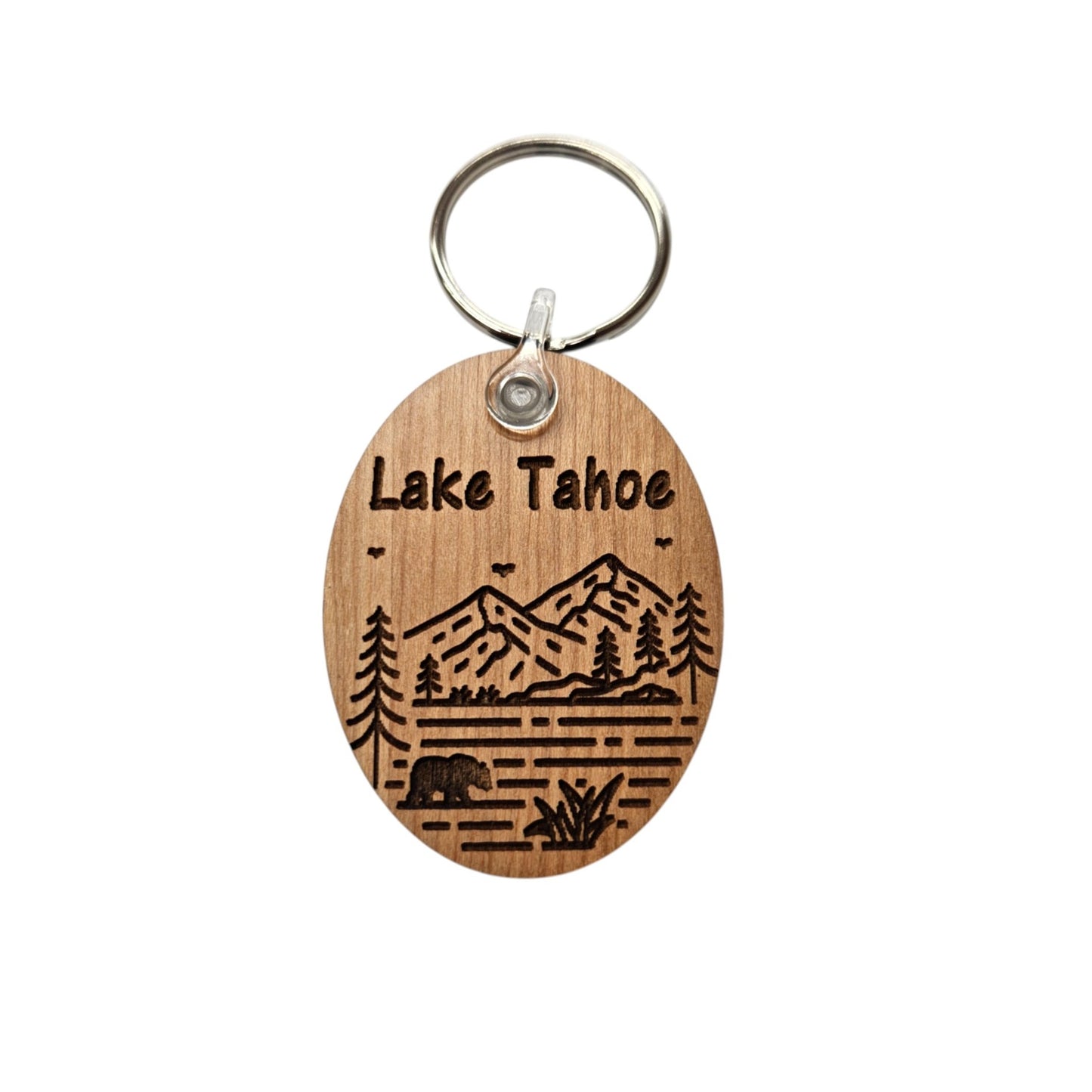 Lake Tahoe Mountain Trees Bear Keychain Wood Keyring Souvenir Key Chain Key Ring - KC8173