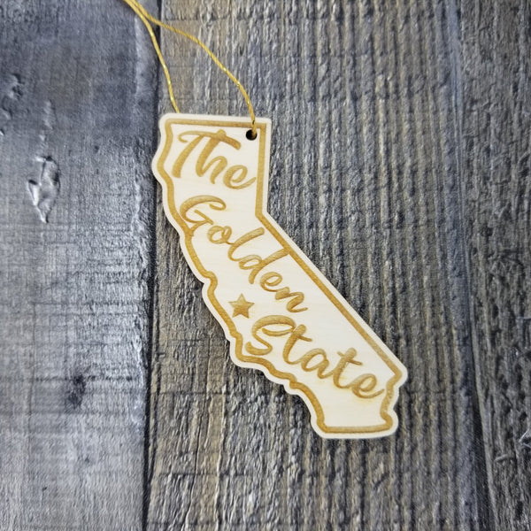 California Wood Ornament -  CA State Shape with State Motto - Handmade Wood Ornament Made in USA Christmas Decor