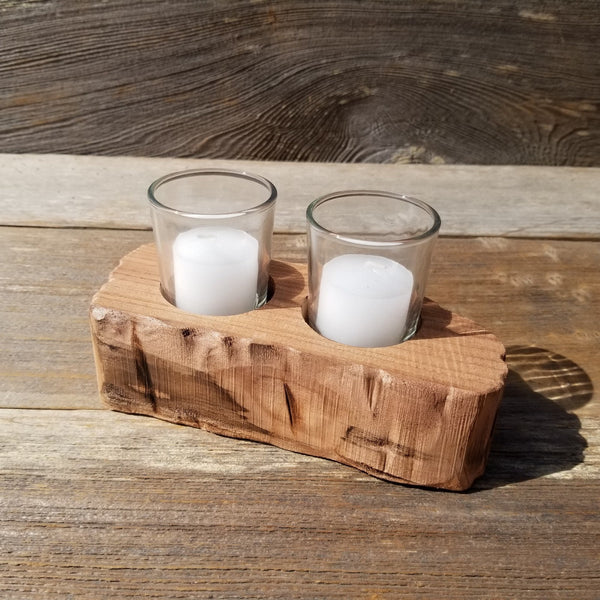 Candle Holder 2 Candles Wood Rustic Home Decor Handmade Wood Gift #530 Unique One of a Kind Gift Raw Unfinished Natural Redwood