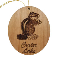 Crater Lake National Park Ornament - Chipmunk Handmade Wood Ornament - Oregon Souvenir - Christmas Travel Gift Ground Squirrel