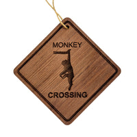 Monkey Crossing Ornament - Monkey Ornament - Wood Ornament Handmade in USA - Monkey Souvenir Gift - Christmas Home Decor