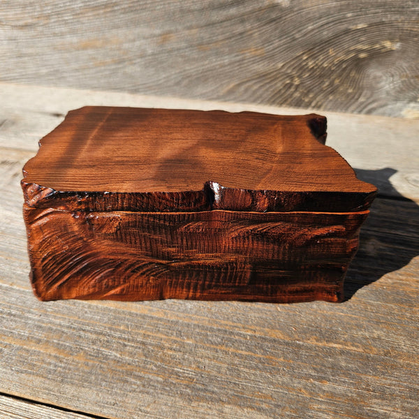 Redwood Jewelry Box Curly Wood Engraved Rustic Handmade California #661 Memento Box Dad Gift Trinkets Memories Stash Mens Valet