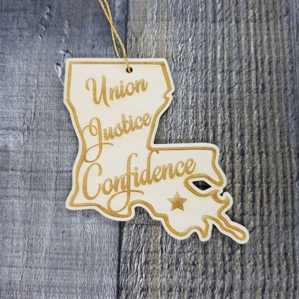 Louisiana Wood Ornament -  LA State Shape with State Motto - Handmade Wood Ornament Made in USA Christmas Decor
