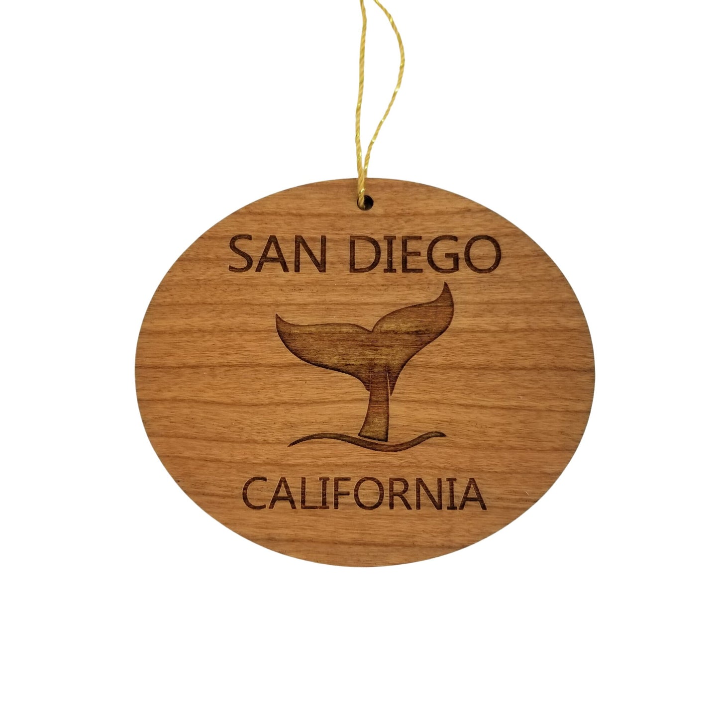 San Diego Ornament - Handmade Wood Ornament - California Whale Tail Whale Watching - CA Christmas Ornament 3 Inch