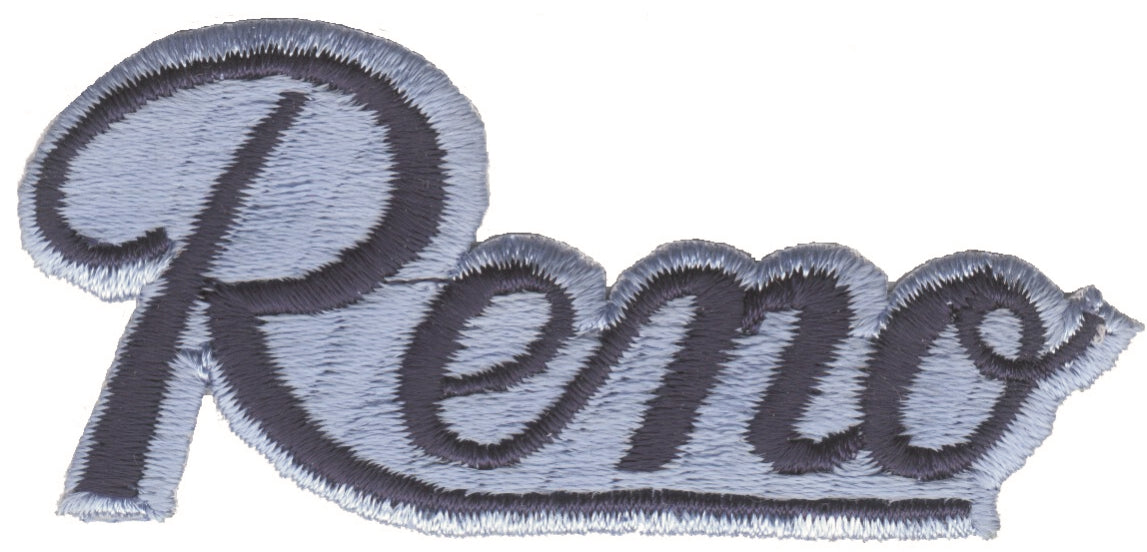 Blue Patch Script Reno script blue/blue souvenir embroidered patch – Happy Wood Products